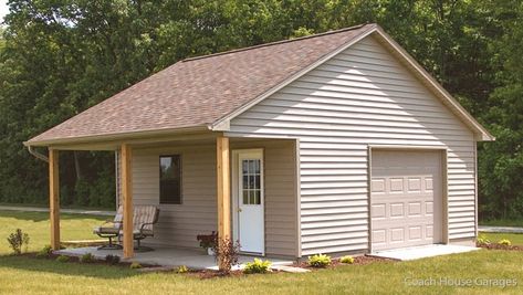 Mattoon One Car Cabin - Coach House Garages Pole Building Garage, Metal Houses, Garage Photos, Metal Garage Buildings, Garage Extension, Land Ideas, Garage Construction, Shed With Porch, Backyard Barn