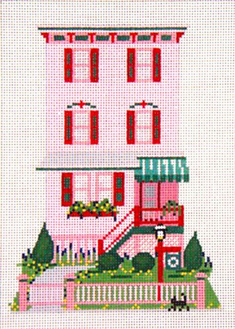 Abigail Adams House, Cape May, NJ handpaint Needlepoint Canvas Needle Crossings Description: Welcome to  Needlepoint By Wildflowers!  My goal is to offer you the finest hand painted needlepoint canvases from the most talented artists, stitching supplies, accessories and Professional Services. Offered for sale is the elegant   Abigail Adams House Inn  in Cape May, New Jersey,   hand painted in lovely shades and extensive detail by Needle Crossings.    Reminding you of a Bygone Era and a warm Summertime Beachside location!!! This lovely canvas will be a wonderful Insert, a Pillow Insert or a framed piece.  This design is hand painted on 18 mesh mono canvas.  The painted canvas area is  7" tall  by 5" wide.  It has surrounding canvas of approximately 11.5" by 9".  The design has been "stitch Abigail Adams, Little House Needleworks, Cape May New Jersey, Painted Canvases, Adams Homes, Cross Stitch House, Needlepoint Ornaments, Cape May Nj, Needlepoint Christmas