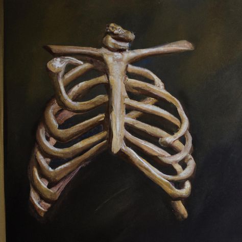 Rib Cage Painting, Ribs Painting, Ribcage Drawing, Ribcage Art, Board Art, Realistic Paintings, Art Academy, Ap Art, Guitar Design