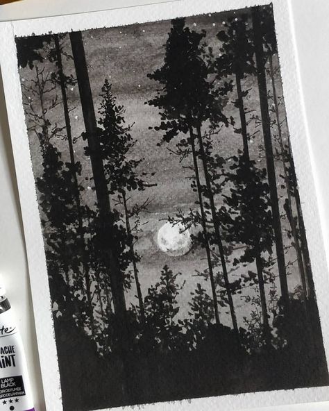 Water colour painted monochrome forest!! Visit my Instagram to see more :) Forest Sketch Pencil, Monochrome Painting Watercolor, Dark Watercolor Paintings, Monochrome Watercolor Paintings, Monochrome Art Painting, Water Colour Ideas, Monochromatic Painting Ideas, Monochrome Forest, Drawing Forest