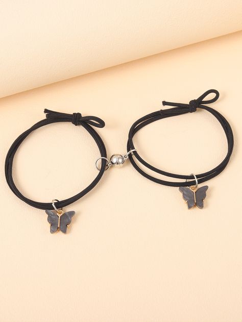 Black    Zinc Alloy   Embellished   Jewelry Bff Jewelry For 2, Couple Butterfly, Pirate Mask, Hand Jewelry Rings, Butterfly Charm Bracelet, Bff Jewelry, Best Friend Bracelets, Pretty Jewelry Necklaces, Bracelet Sets