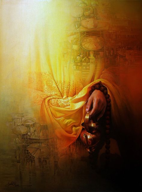 Amit BHAR ~ Spiritual Touch ✿ | Catherine La Rose ~ The Poet of Painting Amit Bhar, Composition Painting, Indian Women Painting, Spiritual Paintings, Modern Art Paintings Abstract, Buddha Painting, Hinduism Art, The Poet, Shiva Art