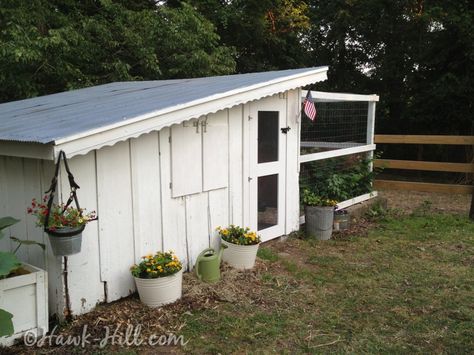 old fashioned chicken coops | White Old Fashion Chicken Coop with Slant Roof - Hawk Hill Slanted Roof, Urban Chicken Farming, Portable Chicken Coop, Urban Chickens, Coop Design, Chicken Cages, Chicken Coop Designs, Building Costs, Keeping Chickens