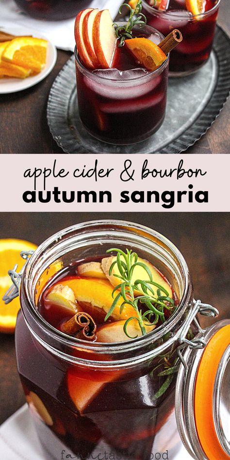 Easy Fall Sangria, Apple Cider And Bourbon, Recipe With Apple Cider, Apple Cider Bourbon, Recipe With Apple, Fall Sangria Recipes, Fall Cocktails Recipes, Sangria Recipe, Boozy Drinks