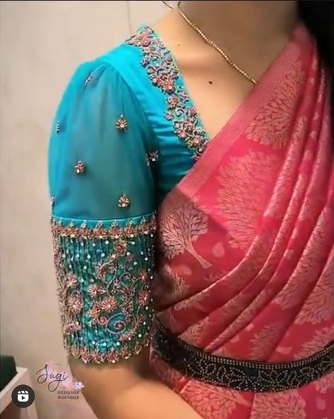 Blue Blouse Designs Indian Weddings, Net Blouse For Pattu Saree, Aari Work On Netted Blouse, Bolus Design New, Aari Work Blouse With Net, Blouse Works For Pattu Sarees, Aari Net Work Blouse, Simple Wedding Blouse Designs, Wedding Blouses