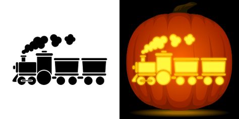 Train Pumpkin Stencil Pumpkin Train Ideas, Free Pumpkin Stencils, Pumpkin Carving Idea, Printable Pumpkin Stencils, Pumpkin Carving Stencil, Pumpkin Stencils Free, Pumpkin Patterns, Pumkin Carving, Pumpkin Carving Stencils