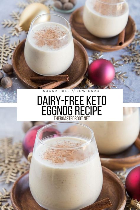 Dairy-Free Keto Eggnog - low-carb sugar-free eggnog recipe made with coconut milk instead of dairy. Rich, creamy, flavorful! Dairy Free Eggnog Recipe, Healthy Eggnog Recipe, Vegan Eggnog Recipe, Keto Eggnog, Coconut Milk Whipped Cream, Dairy Free Egg Nog, Vegan Eggnog, Keto Cocktails, Keto Drinks