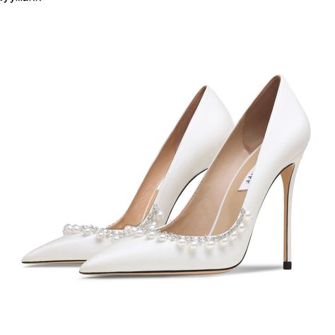 luxury women's shoes 2024 New Shoes For Women High Heels White Bead String Pumps Fashion Pointed Toe Sandal Hak Tinggi, Luxury High Heels, Wedding Shoes High Heels, Bridal Pumps, Wedding Pumps, Fashion Shoes Heels, All Black Shoes, White High Heels, Shoes High Heels