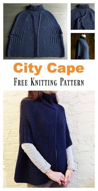 City Cape Free Knitting Pattern Cape Pattern Free, Knitted Cape Pattern, Crochet Caplet, Crochet Cape, Poncho Knitting Patterns, Knitted Cape, Quick Knits, Kleidung Diy, Circular Knitting