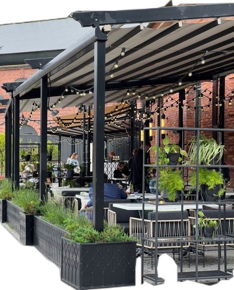 Outside Restaurant Patio Ideas, Aesthetic Restaurant Exterior, Restaurant Patio Ideas, Restaurant Patio Design, Wall Decor Plants, Restaurant Wallpaper, Wallpaper Aesthetic Summer, Outdoor Restaurant Patio, Rooftop Restaurant Design