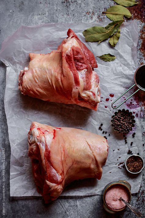 Raw pork leg by Babett Lupaneszku for Stocksy United Pork Bites, Raw Pork, Pork Leg, Food Photography, Meat