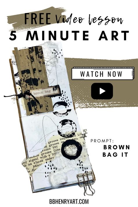 Short on time? No problem! See how I create an art spread in just 5 minutes with The Ugly Art Club's 5-minute challenge. Today's prompt was brown bag it. #bbhenryart #bbhenry #brookehenry #tuac5minchallenge 5 Minute Art, Alternative Printmaking, Collage Tips, Collage Sketchbook, Accordion Books, Art Spread, Fodder School, Collagraph Printmaking, Art Altéré