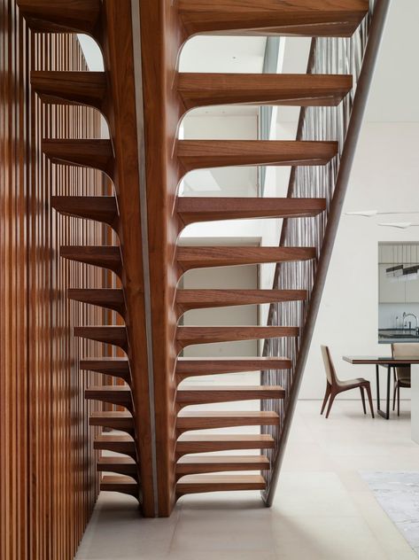 Bar and Game Room by 1100 Architect on 1stdibs Stair Inspiration, Simple Stairs, Staircase Detail, Long Island House, Floor Detail, Stair Design Architecture, Cantilever Stairs, Timber Staircase, Stair Design