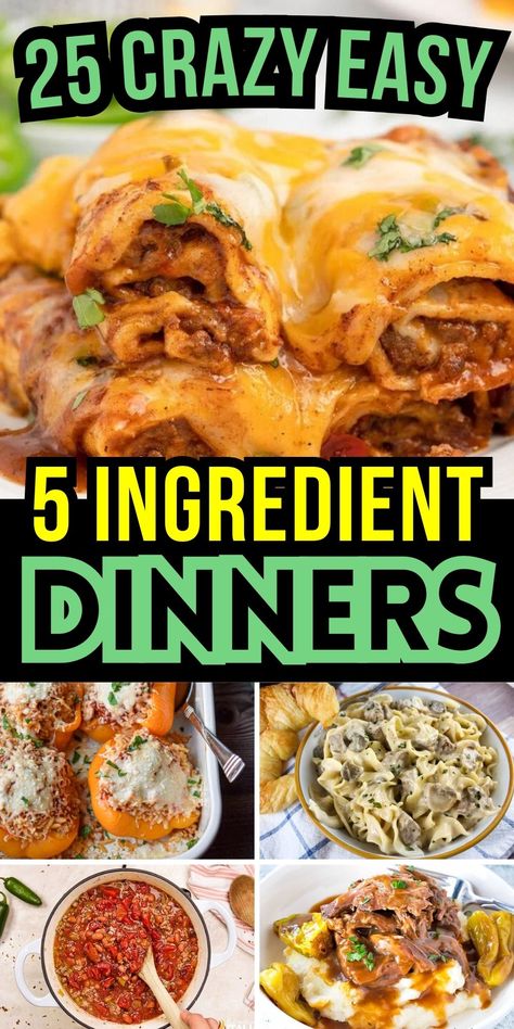 These easy dinners only have 5 ingredients or less. Make one of these five ingredient dinners when you want something simple and delicious. Easy Supper Ideas Cheap, Easy Dinners For Small Family, Easy 20 Min Dinner Healthy Recipes, Good Fast Dinners Easy Recipes, Quick 4 Ingredient Meals, Meals With Few Ingredients Easy, 5 Ingredient Or Less Soups, Simple Meal Ideas For Two, Simply Supper Ideas