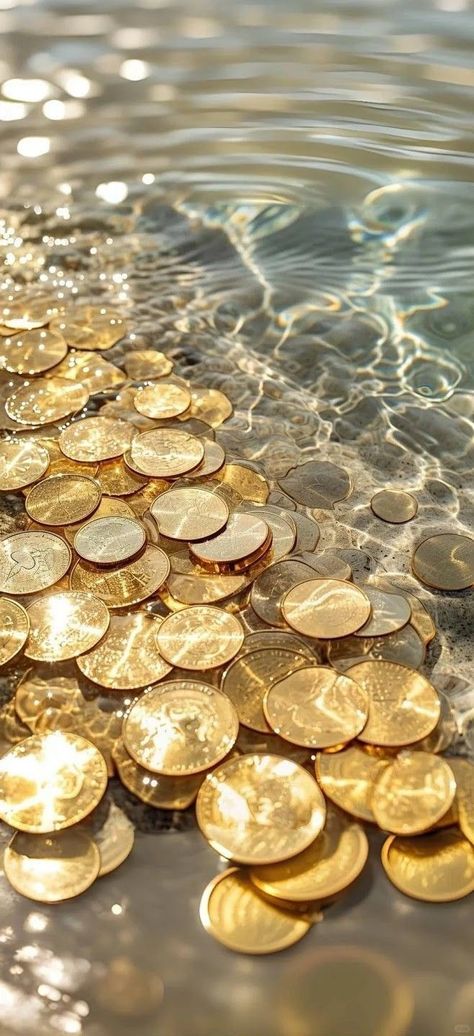 Gold Money Aesthetic, Gold Coins Aesthetic, Prosperity Wallpaper, Money Background Aesthetic, Prosperity Aesthetic, Coins Aesthetic, Aesthetic Abundance, Gold Money Wallpaper, Money Wallpaper Aesthetic