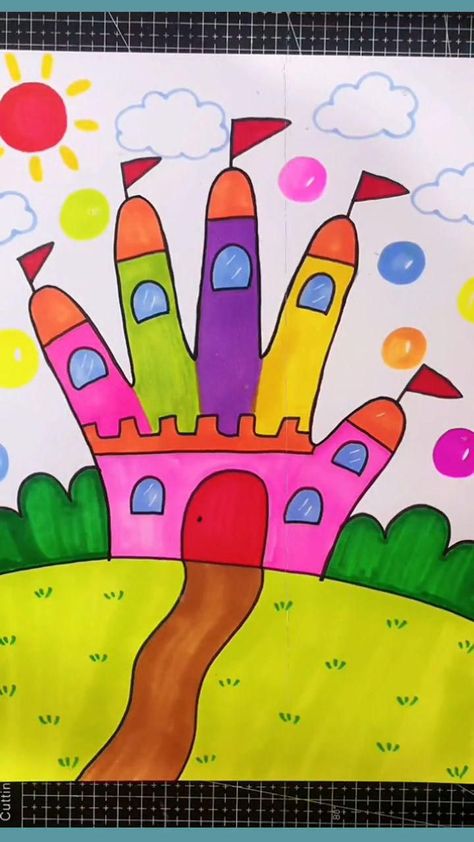 Trin For Trin Tegning, Tree House Drawing, Kraftangan Prasekolah, Drawing Ideas For Kids, Hand Art Kids, Aktiviti Kanak-kanak, Seni Pastel, Art Kits For Kids