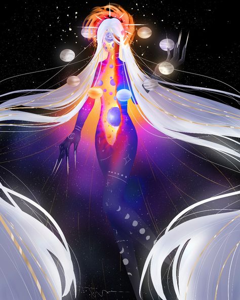 Galaxy Goddess, Galaxy Drawings, Anime Galaxy, Planets Art, Magic Design, Concept Art Drawing, Goddess Art, God Art, Arte Fantasy