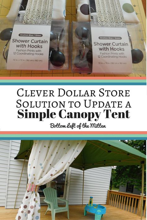 Clever Dollar Store Solution to Update a Simple Canopy Tent #backyardupdate #tutorial Canopy Tent Diy, Pop Up Canopy Decorating Ideas, Diy Tent Canopy, Outside Canopy, Tent Diy, 10x10 Canopy Tent, Tent Hacks, Patio Tents, Tailgate Tent