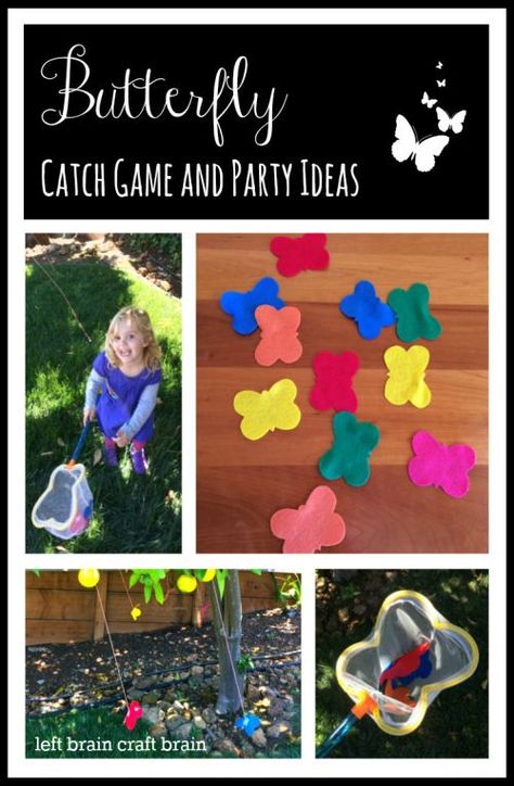 Butterfly Catch Game and Birthday Party Ideas.  Filled with fun gross motor play, activities, food, favors and more! Butterfly Party Activities, Butterfly Party Games, Butterfly Games, 1st Birthday Games, Food Favors, Garden Party Favors, Brain Craft, Bug Party, Butterfly Birthday Party