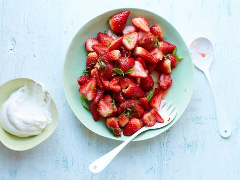 A squeeze of lime and a sprinkle of basil make sweet, fresh strawberries even more refreshing. This no-cook fruit dessert is perfect for a warm spring day. Rhubarb Cookies, Lenten Recipes, Strawberry Butter, Slow Cooker Lamb, Best Chili Recipe, Lime Basil, Pan Seared Salmon, Refreshing Desserts, Giant Food