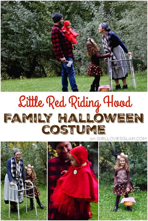 Little Red Riding Hood Family Costume for Halloween on www.girllovesglam.com Little Red Riding Hood Costume, Riding Hood Costume, Handmade Halloween Costumes, Family Halloween Costume, Diy Halloween Games, Red Riding Hood Costume, Halloween Memes, Modern Halloween, Games Diy