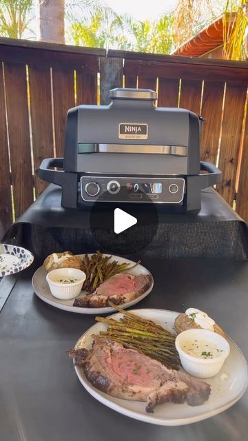 Ninja Outdoor Grill, Ninja Woodfire Outdoor Grill Recipes, Ninja Woodfire Grill, Wood Fired Oven Recipes, Rib Dinner, Ninja Grill, Prime Rib Dinner, Smoked Prime Rib, Fire Oven