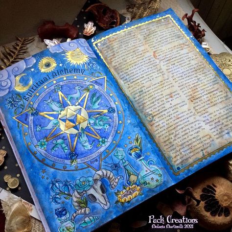 Spiritual Alchemy, Metallic Watercolors, Moon Journal, Astrology Books, Grimoire Book, Planner Art, Witch Spell Book, Bullet Journal Aesthetic, Mixed Media Journal