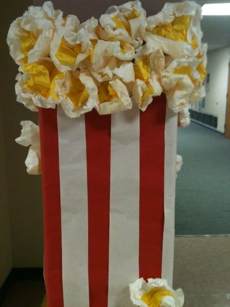 Large Popcorn Prop/Decoration for a Movie-Themed Party/Event - Made from Colored Butcher & Tissue Paper Diy Movie Night Ideas, Carnival Classroom, Diy Movie Night, Hollywood Theme Classroom, Popcorn Theme, Deco Cinema, Movie Themed Party, Movie Night Party, Hollywood Theme