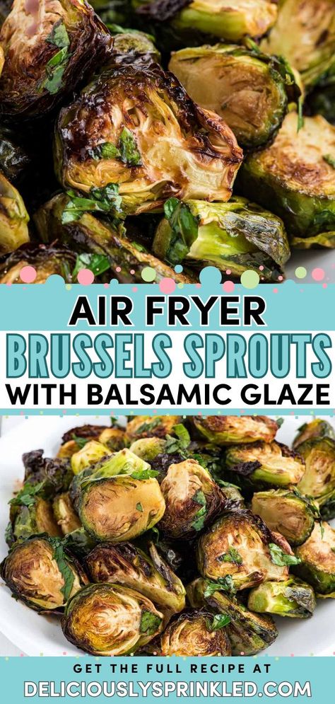 Here's a Thanksgiving dinner idea that's also a simple Christmas side dish! Not only do these air air fried brussels sprouts have a crispy texture, but they are also full of flavor from a balsamic glaze. Plus, this air fryer vegetable recipe is healthy! Air Fried Vegetable Recipes, Air Fryer Stuffed Mushrooms, Brussel Sprouts Recipes Easy, Air Fryer Brussels Sprouts, Summer Bbq Side Dishes, Balsamic Brussel Sprouts, Thanksgiving Side Dishes Healthy, Stuffed Mushrooms Easy, Fried Brussel Sprouts