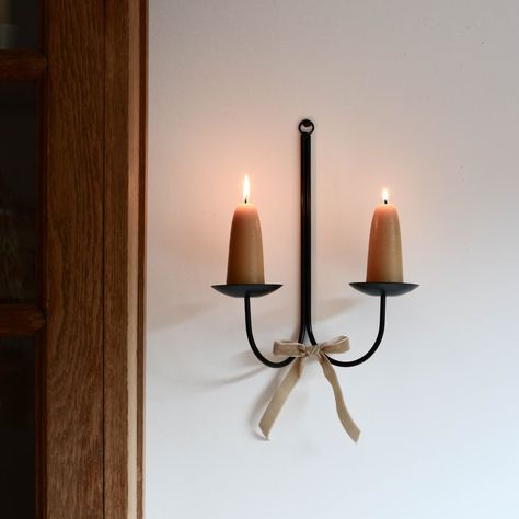 Double Wall Candle Sconce, Taper Candle Holder, Black Metal Wall Sconce - Etsy Black Candle Holders, Wall Candle, Taper Candle Holder, Picture Hook, Wall Candle Holders, Ceramic Candle Holders, Candle Wall Sconces, Metal Candle Holders, Yorkshire England