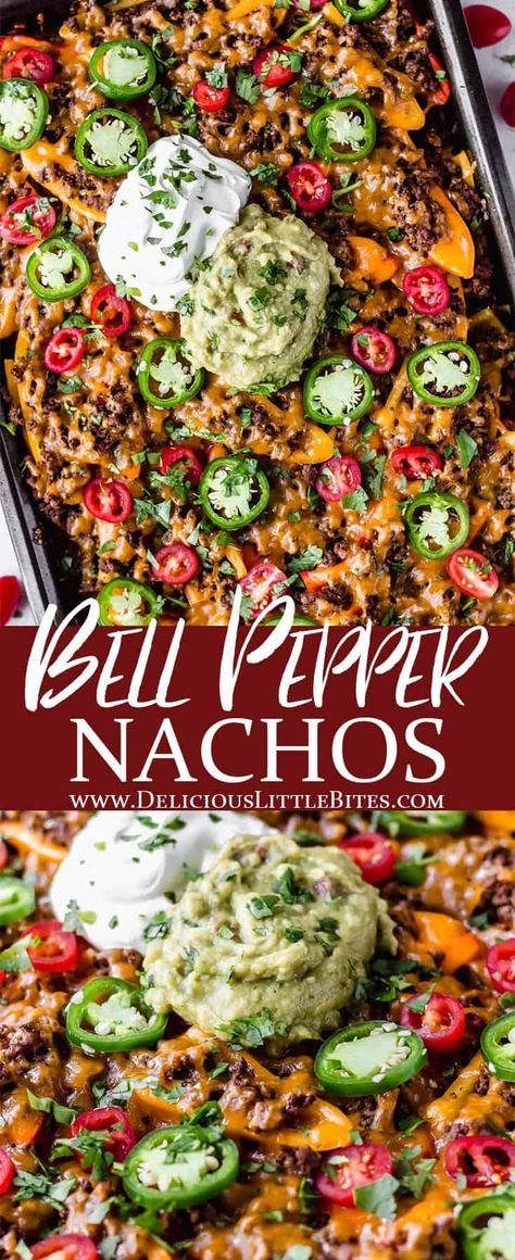 Keto Nachos Bell Pepper, Keto Friendly Potluck Recipes, Bell Pepper Snacks, Pepper Snacks, Bell Pepper Nachos, Pepper Nachos, Keto Nachos, Mexican Nachos, Healthy Nachos