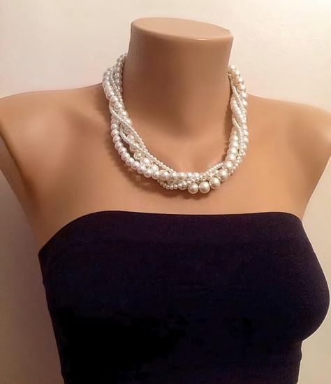 50s Necklace, 50s Accessories, Bridesmaid Pearl Necklace, Big Pearl Necklace, Statement Necklace Wedding, Large Pearl Necklace, Twisted Necklace, Ivory Pearl Necklace, Necklaces Wedding