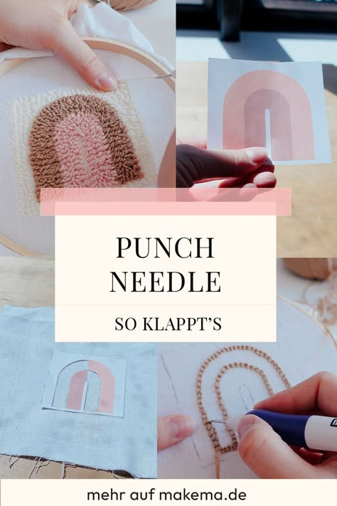 Mit der Punch needle lassen sich coole flauschige Motive auf einen Stoff aufsticken. Hier habe ich einen Boho Regenbogen gestickt. Dafür habe ich Wolle in der Nadel eingesetzt und mit dieser den Stoff verarbeitet. Punch Needle Beginner, Punch Needle Diy, Punch Needling, Needle Punch, Punch Needle, Weaving