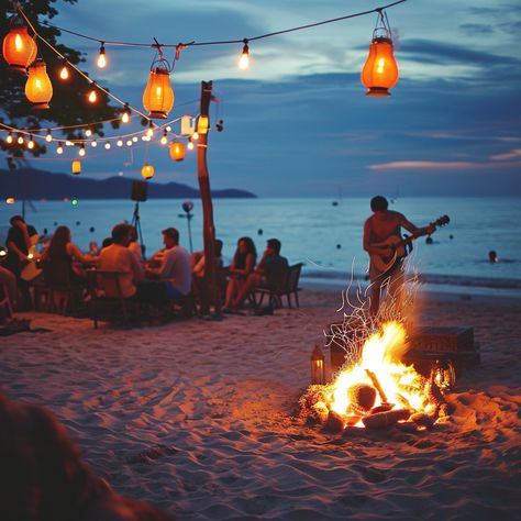 Beachside Musical Evening: Against a stunning sunset backdrop, friends gather around a warm bonfire enjoying live guitar music on the sandy beach. #beach #sunset #bonfire #music #friends #aiart #aiphoto #stockcake ⬇️ Download and 📝 Prompt 👉 https://ayr.app/l/hN2K Fire Pit On Beach, Beach Bonfire Birthday Party, Bonfire Beach Party, Beach Bonfire Party Ideas, Bonfire Pictures, 59 Perfume, Bonfire At The Beach, Beach Bonfire Parties, Beach Campfire