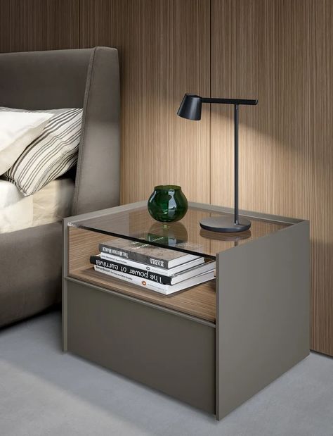 Melamine-faced chipboard bedside table with drawers STREAM by Adok_5 Material Combination Design, Side Drawer Design, Bed Models Ideas, Bed Side Tables Ideas, Bed Table Ideas, Bed Design With Side Table, Bed Side Drawers, Bed Side Table Ideas, Side Table Decorations