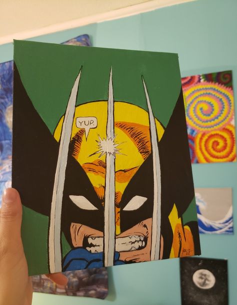 Comic Book Painting Canvas, X Men Painting, Acrilic Drawings Ideas, Painting Ideas Marvel, Painting Ideas On Canvas For Men, Marvel Painting Ideas On Canvas, Wolverine Painting, Superhero Painting, Spiderman Painting