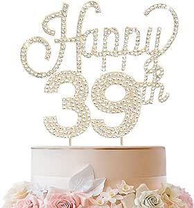 LINGTEER Happy 39th Birthday Gold Rhinestone Cake Topper - Cheers to 39th Birthday 39 Years Old Anniversary Party Cake Centerpieces Topper Decorations Gift Sign. Birthday Cake 39 Years Old, Birthday 39 Years, Happy 39th Birthday, Happy 39 Birthday, Rhinestone Cake Topper, Cake Centerpieces, 39th Birthday, Birthday Gold, Gifts Sign