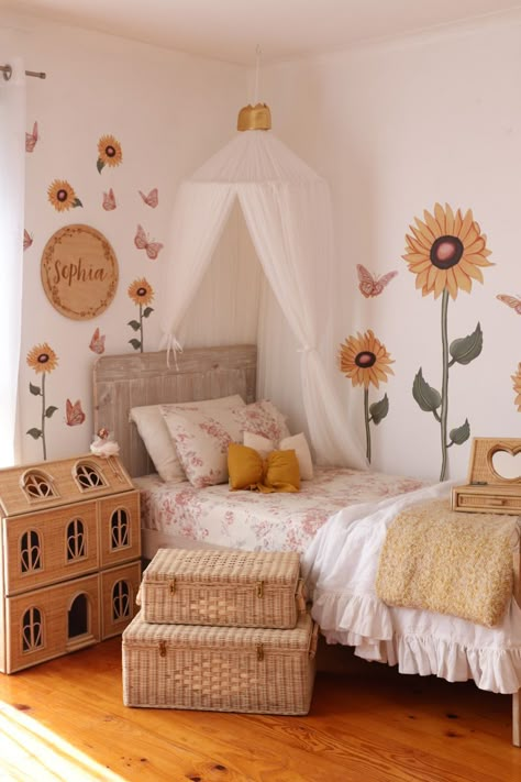 Yellow Kids Bedroom, Yellow Girls Room, Yellow Girls Bedroom, Yellow Kids Rooms, Toddler Bedroom Girl, Floral Wall Decals, Butterfly Wall Decals, Toddler Girl Room, Kids Bedroom Inspiration