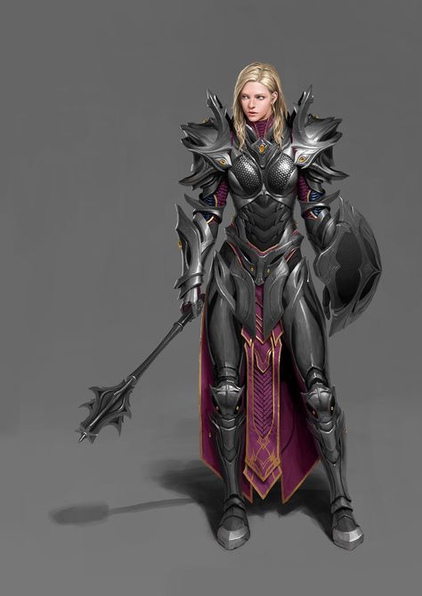 ArtStation - A paladin, Un Lee Illustration Fantasy, Illustration Manga, Female Armor, Heroic Fantasy, Armadura Medieval, Female Knight, Model Sheet, 다크 판타지, Knight Armor