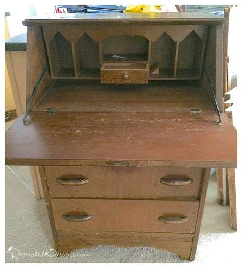 Vintage Secretary Desk - Recreated Designs Bureau Desk Upcycle, Secretary Makeover, Bureau Upcycle, Painted Secretary Desks, Secretary Desk Makeover, Vintage Secretary Desk, Antique Secretary Desks, Desk Redo, Antique Secretary