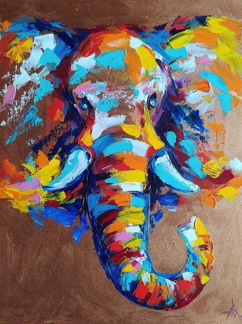 Painting Elephant, Face Oil Painting, Acrylic Palette, Jellyfish Painting, Elephant Face, Parrots Art, Elephant Canvas, Panel Board, Art Animals