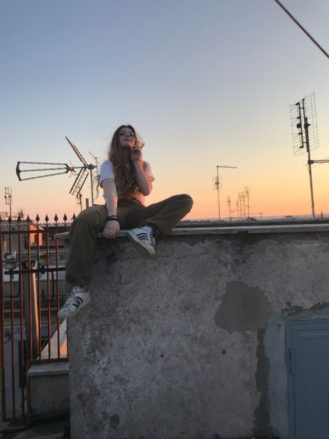 Sitting On Rooftop Reference, Poses On Rooftop, Person Sitting On Rooftop, Sitting On Roof Reference, Parking Garage Rooftop Photoshoot, Rooftop Reference, Rooftop Drawing, Sitting On Rooftop, Rooftop Sitting