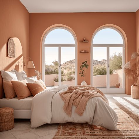 Couleur terracotta : 36 idées pour un intérieur tendance ! Earthy Colors Bedroom, Peach Bedroom Ideas, Salmon Bedroom, Home Loft Ideas, Terracotta Interior, Terracotta Bedroom, Peach Bedroom, Color Terracota, Orange Bedroom