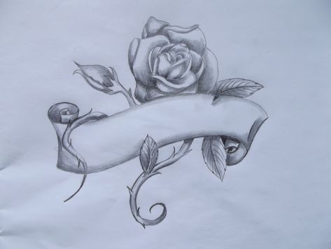 Scroll Tattoo, Tattoo Scroll, Rose Banner, Banner Tattoo, Scroll Tattoos, Tattoo Banner, Rose Tattoo Stencil, Black Rose Tattoo, Rose Drawing Tattoo