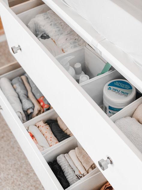 3 Drawer Dresser Changing Table Organization, Changing Table Must Haves, Changing Table Drawer Organization, Diaper Changing Table Organization, Changing Table Organization Ideas, Change Table Organization, Diaper Changing Station Organization, Baby Changing Table Organization, Nursery Organization Changing Table