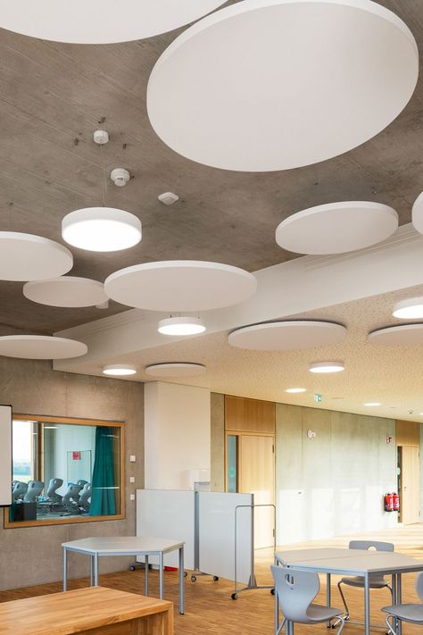 acoustic ceiling islands in school design Acoustic Ceiling Design, Acoustic Clouds, House Design Concept, Mass Study, School Interior Design, Core Activation, Healing Studio, Baffle Ceiling, Acoustic Baffles