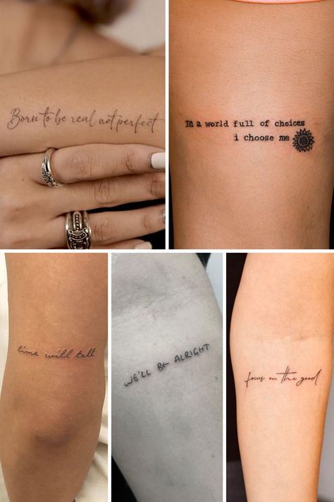 Meaningful Tattoo Quotes + Phrases - Tattoo Glee Minimalist Symbols, Short Quote Tattoos, Tatoos Small, Meaningful Word Tattoos, Motivational Tattoos, Meaningful Wrist Tattoos, Good Tattoo Quotes, Phrase Tattoos, Small Quote Tattoos