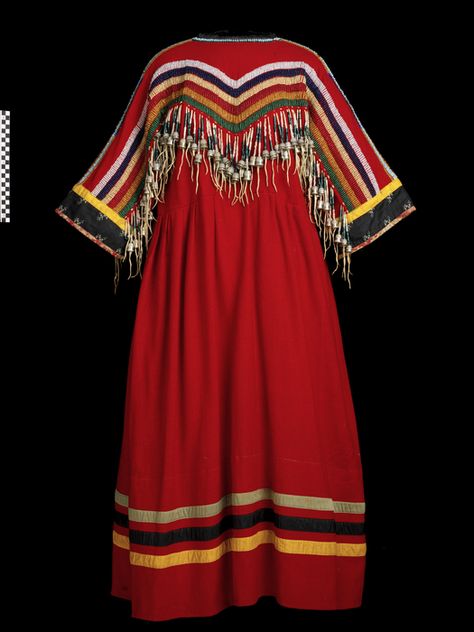 Blackfoot dress NMAI Ojibwe Jingle Dress Regalia, Ojibwe Jingle Dress, Red Dress Indigenous, Black Jingle Dress Regalia, Jingle Dress Dancer Powwow Regalia, American Indian Clothing, Native American Dress, Native Dress, Native American Regalia