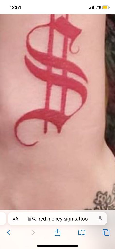 Money Sight Tattoo, Money Sign Tattoo Design, Red Money Sign Tattoo, Dollar Sign Tattoo Design, Money Symbol Tattoo, Money Sign Tattoo, Dollar Sign Tattoo, Vision Journal, Money Bag Tattoo