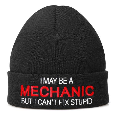 PRICES MAY VARY. Looking For The Perfect Mechanic Gift? Surprise your dad, grandad, boyfriend, husband, son, or mechanicfriend with the ultimate funny mechanic hat. Ideal for birthdays, Christmas, Father's Day, or any specialoccasion, our mechanic beanie will make the perfect gift. Witty & Stylish Embroidered Mechanic Beanie Hat: Featuring a hilarious quote "I May Be A Mechanic But I Can'tFix Stupid,"this funny beanie will add a touch of humor to your winter days. Make all your friends and loved Gifts For Mechanics, Funny Beanies, Woman Mechanic, Funny Mechanic, Cool Beanies, Car Guy Gifts, Mechanic Humor, Mechanic Gifts, Funny Hats